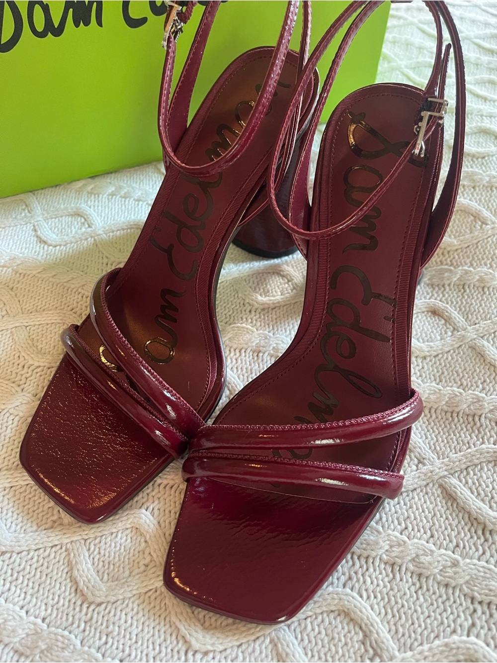 Sam Edelman Red Merlot Patent Leather Ankle-Strap Block Heel Sandals Size 9.5 - Picture 15 of 16